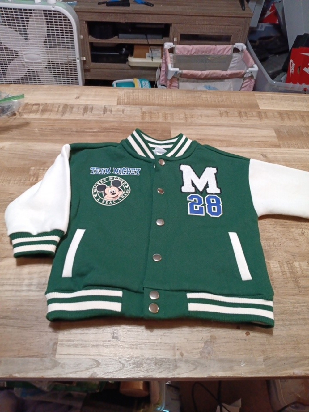 Mickey Mouse Green Bomber / Varsity Jacket  Size 2T New With Tags Rare Condition
